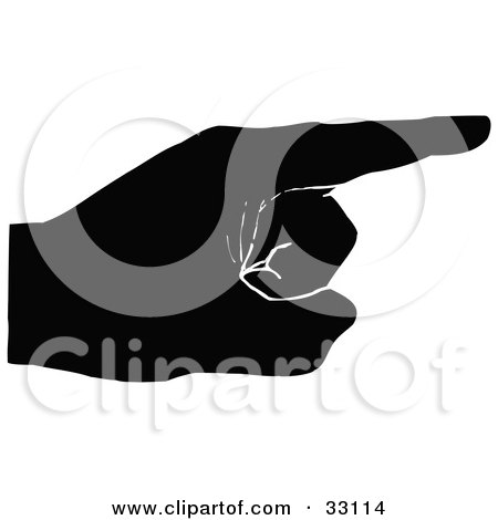 Clipart Illustration of a Black Silhouetted Hand Pointing Right by elaineitalia