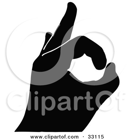 Clipart Illustration of a Black Silhouetted Hand Signaling Approval and OK by elaineitalia