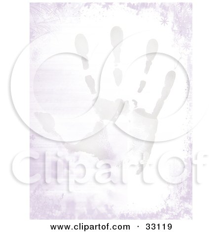 Clipart Illustration of a Faint Hand Print On A Grunge Background With A Purple Border by elaineitalia