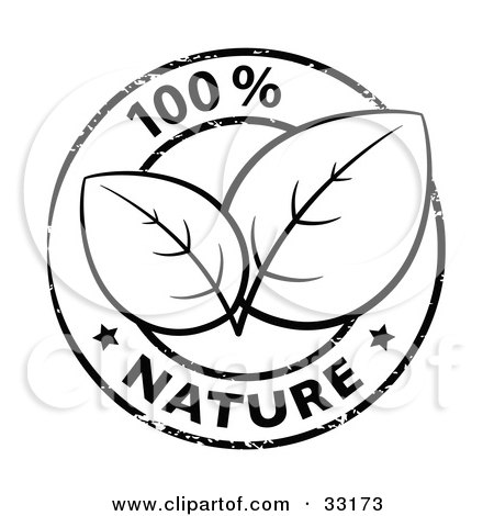 Clipart Illustration of Two Lush Leaves In The Center Of A 100 Percent Nature Stamp With Two Stars by beboy