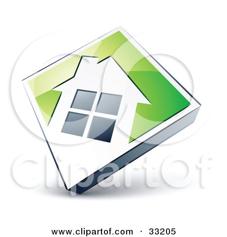 Clipart Illustration of a White House Icon On A Green Diamond by beboy