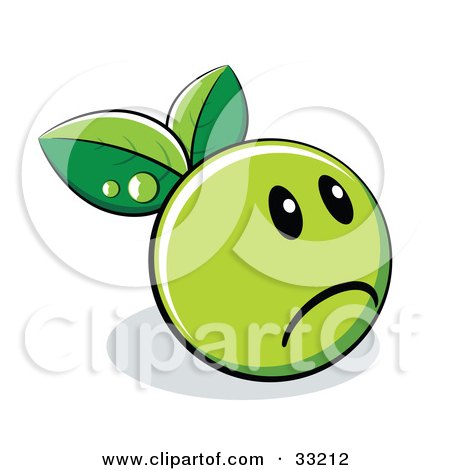Clipart Illustration of a Sad Green Organic Smiley Ball With Leaves by beboy