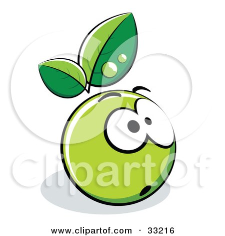 Clipart Illustration of a Shocked Green Organic Smiley Ball With Leaves by beboy