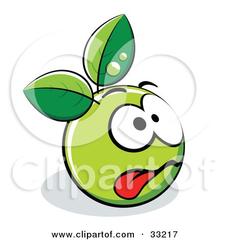 Clipart Illustration of an Exhausted Green Organic Smiley Ball With Leaves by beboy