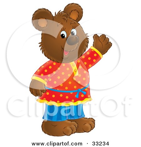 Clipart Illustration of a Friendly Bear In Clothes, Waving And Smiling by Alex Bannykh