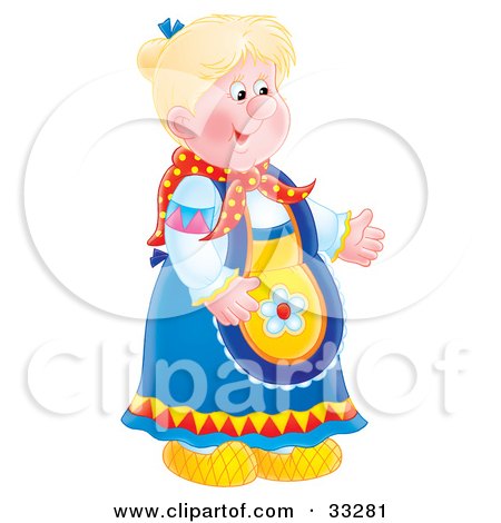 Clipart Illustration of a Friendly Blond Woman In A Floral Apron by Alex Bannykh