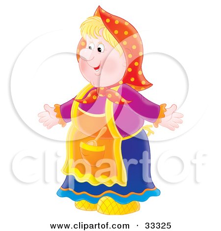 Clipart Illustration of a Friendly Blond Woman In An Apron, Holding Her Arms Open by Alex Bannykh
