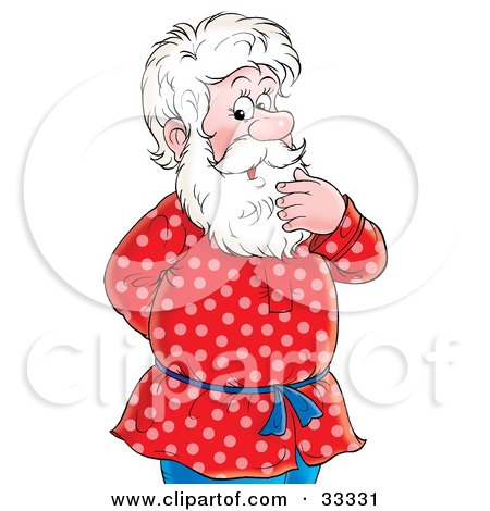 Clipart Illustration of a Senior Man Rubbing His White Beard, Standing With One Hand Behind His Back by Alex Bannykh