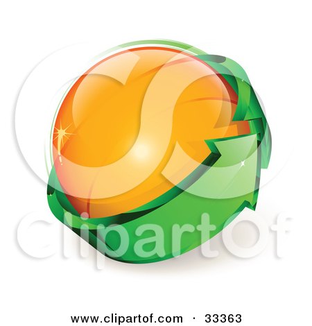 Clipart Illustration of an Orange Glass Orb Being Circled By A Green Arrow by beboy