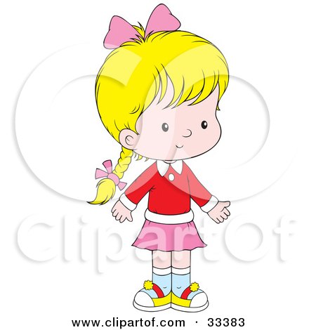 Clipart Illustration of a Little Blond Girl With Braided Hear, Wearing Pink And Red by Alex Bannykh