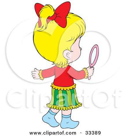 Clipart Illustration of a Little Blond Girl Admiring Herself In A Hand Mirror by Alex Bannykh