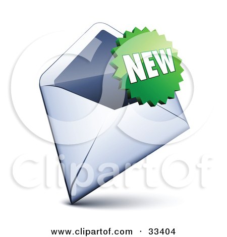 Clipart Illustration of a Green Burst Shaped New Sticker Over An Open Envelope by beboy