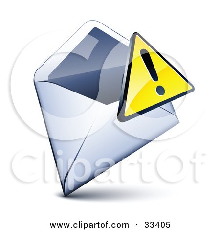 Clipart Illustration of a Yellow Exclamation Point Icon Over An Open Envelope by beboy