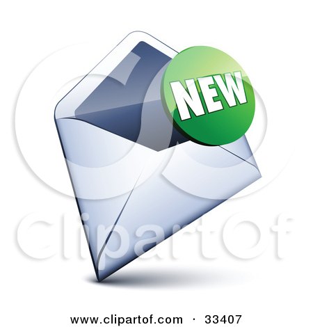 Clipart Illustration of a Green New Sticker Over An Open Envelope by beboy