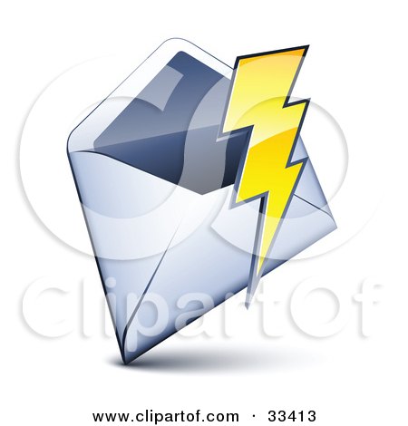 Clipart Illustration of a Lightning Bolt Over An Open Envelope by beboy