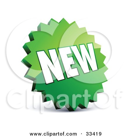 Clipart Illustration of a Circular Serrated Edged Green Label With White NEW Text by beboy
