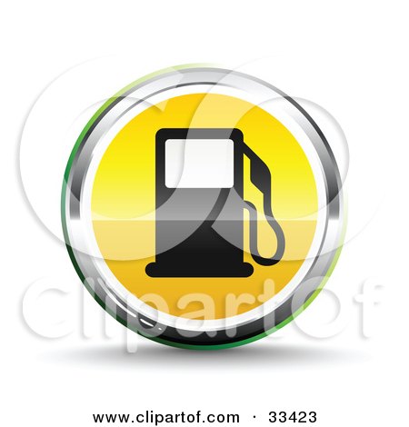 Clipart Illustration of a Chrome And Yellow Fuel Icon With A Black Gas Pump by beboy