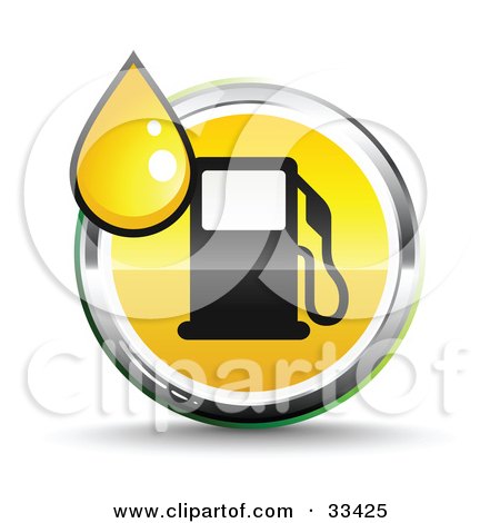 Clipart Illustration of a Yellow Droplet Over A Chrome And Yellow Fuel Icon With A Black Gas Pump by beboy