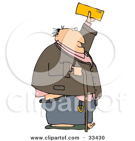 Clipart Illustration of a Senior Man Holding Up His Social Security Benefit Check by djart