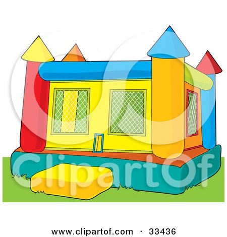 Clipart Illustration of a Colorful Inflatable Bouncy Castle On Grass by Maria Bell