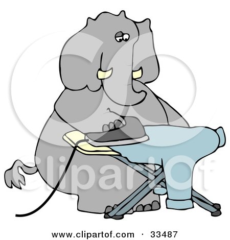 Clipart Illustration of a  Humanlike Elephant Ironing A Shirt On An Ironing Board, On A White Background by djart