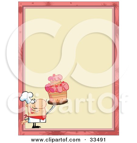 Clipart Illustration of a Proud Cake Chef In The Corner Of A Stationery Background Or Blank Menu by Hit Toon