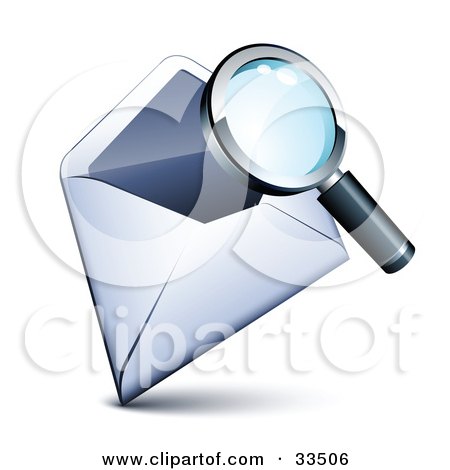 Clipart Illustration of a Magnifying Glass Inspecting An Open Envelope by beboy