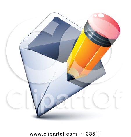 Clipart Illustration of a Yellow Pencil Over An Open Envelope by beboy