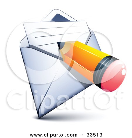 Clipart Illustration of a Yellow Pencil Writing On A Paper In An Open Envelope by beboy