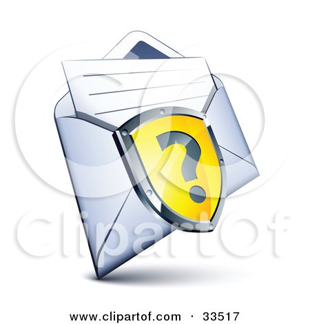 Clipart Illustration of a Question Mark On A Yellow Shield Over An Envelope With A Letter by beboy