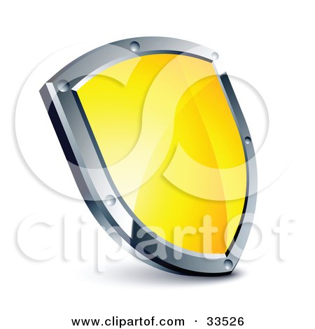 Clipart Illustration of a Shiny Yellow Shield With A Chrome Frame by beboy