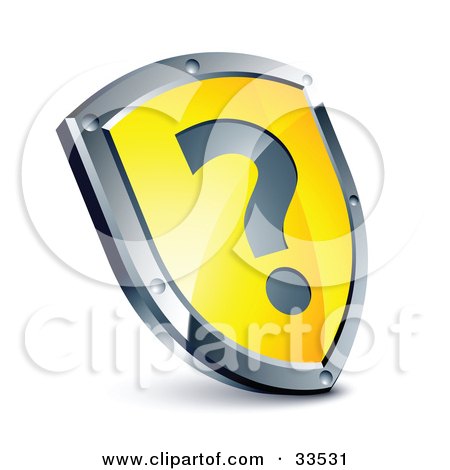 Clipart Illustration of a Question Mark On A Yellow Shield by beboy