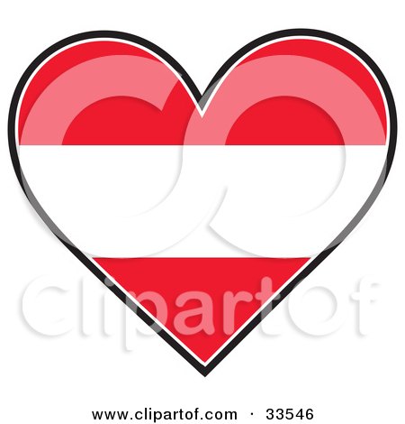 Clipart Illustration of a Heart Shaped Austrian Flag With Red And White Horizontal Stripes by Maria Bell