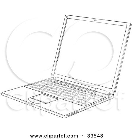 Clipart Illustration of a Slanted View Of A Black And White Slim Notebook Computer by AtStockIllustration