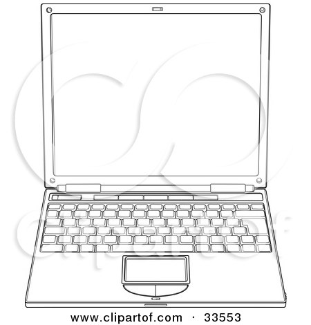 Clipart Illustration of a Front View Of A Black And White Slim Laptop Computer And Keyboard by AtStockIllustration
