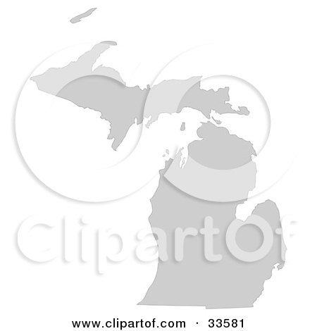 Clipart Illustration of a Gray State Silhouette Of Michigan, United States, On A White Background by Jamers