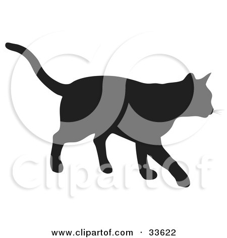 Clipart Illustration of a Black Silhouetted Feline Walking by KJ Pargeter