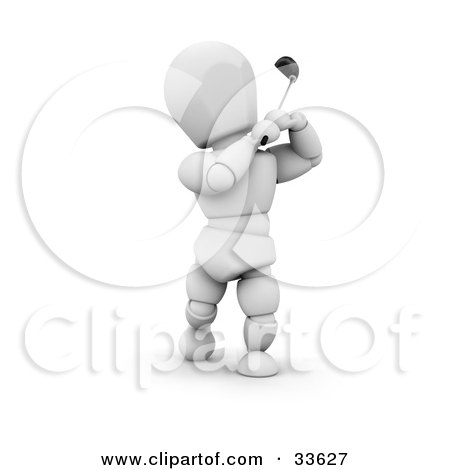 Clipart Illustation of a White Character Holding A Golf Club Over His Shoulder After Swinging by KJ Pargeter