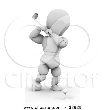 Clipart Illustation of a White Character About To Swing A Golf Club To Hit A Ball On A Tee by KJ Pargeter
