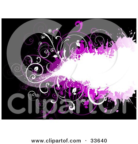 Clipart Illustation of a White Grunge Space With Vines Over Purple, On A Black Background by KJ Pargeter
