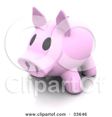 Clipart Illustation of a 3d Pink Piggy Bank With A Big Snout And Black Eyes by KJ Pargeter