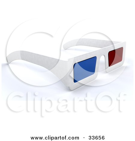 Clipart Illustation of a Pair Of White 3d Movie Glasses With Red And Blue Lenses by KJ Pargeter