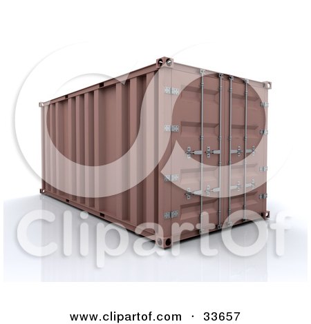 Clipart Illustation of a Sealed Brown Freight Container On A Reflective Surface by KJ Pargeter