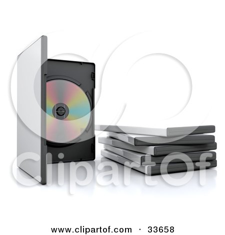 Clipart Illustation of an Open 3d Disc Case By A Stack Of Cases by KJ Pargeter