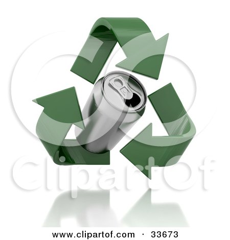 Clipart Illustation of Green Recycle Arrows Circling Around A Soda Can  by KJ Pargeter