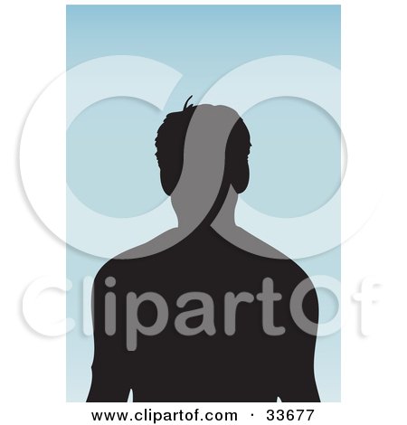 Clipart Illustation of a Silhouetted Male Avatar With Some Hair Sticking Up, On A Gradient Blue Background by KJ Pargeter