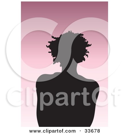 Clipart Illustation of a Silhouetted Female Avatar With Short Curly Hair, On A Gradient Pink Background by KJ Pargeter