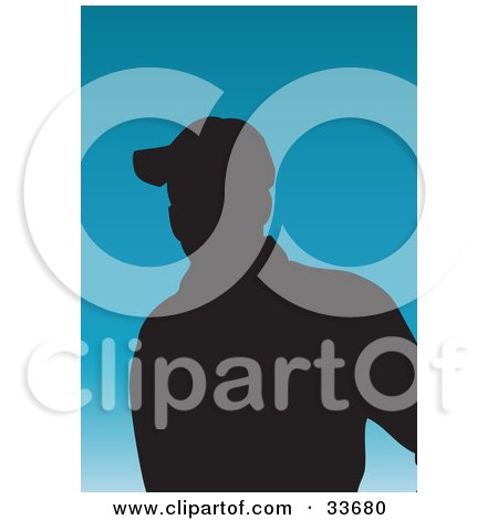 Clipart Illustation of a Silhouetted Male Avatar Wearing A Baseball Cap, On A Gradient Blue Background by KJ Pargeter