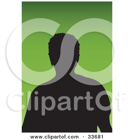 Clipart Illustation of a Silhouetted Male Avatar With Tousled Hair, On A Gradient Green Background by KJ Pargeter
