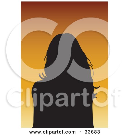 Clipart Illustation of a Silhouetted Female Avatar With Long Hair, On A Gradient Orange Background by KJ Pargeter